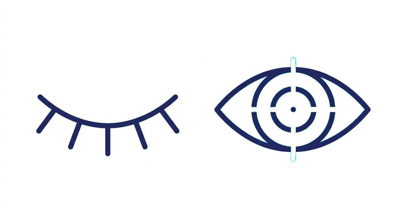 Closed eye transforming to open eye with target — from hidden to seeing